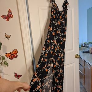 Off-Shoulder Floral Slit Dress
